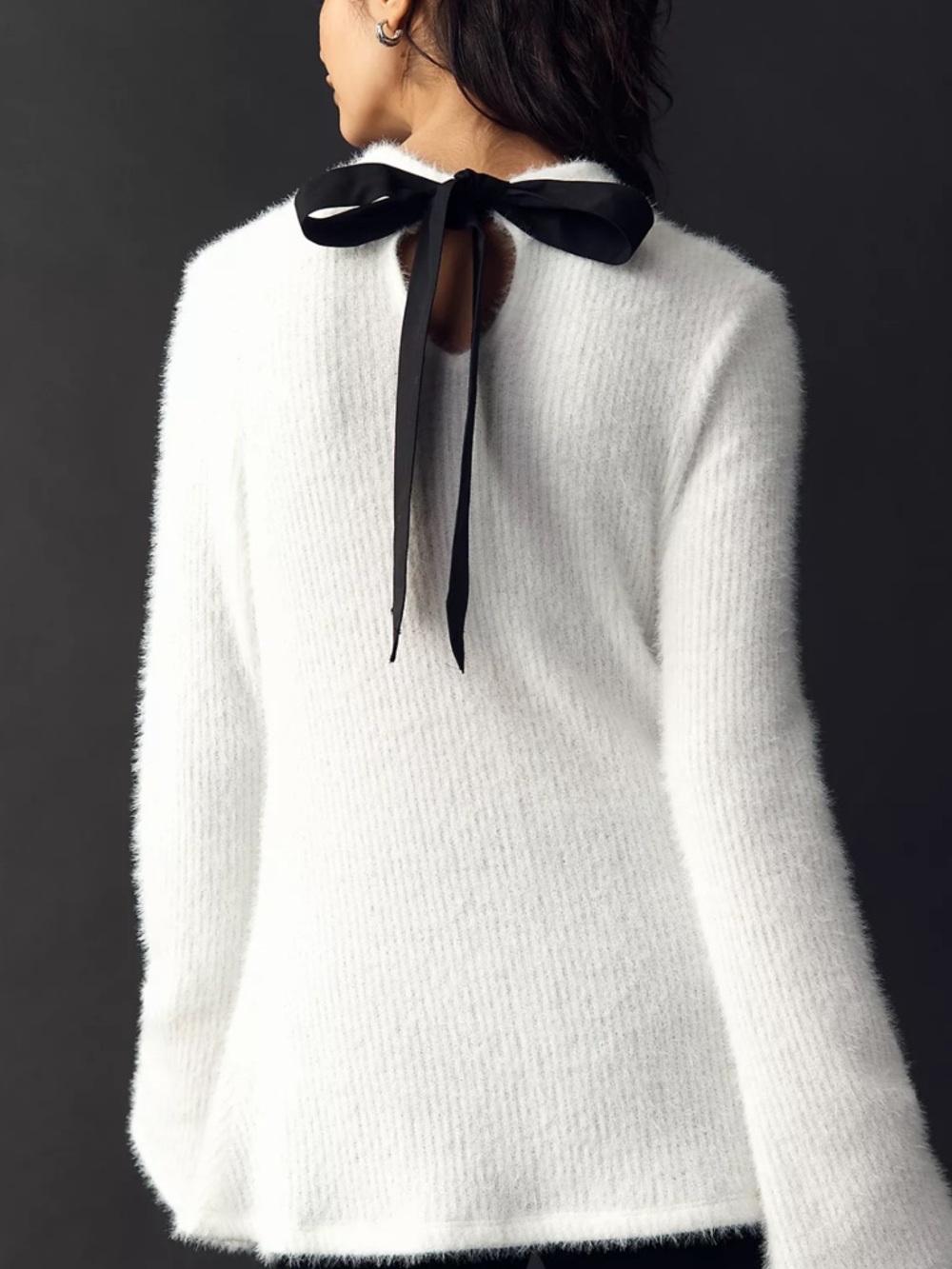 Anthropologie Maeve Ivory White Tie-Back Bell-Sleeve Sweater